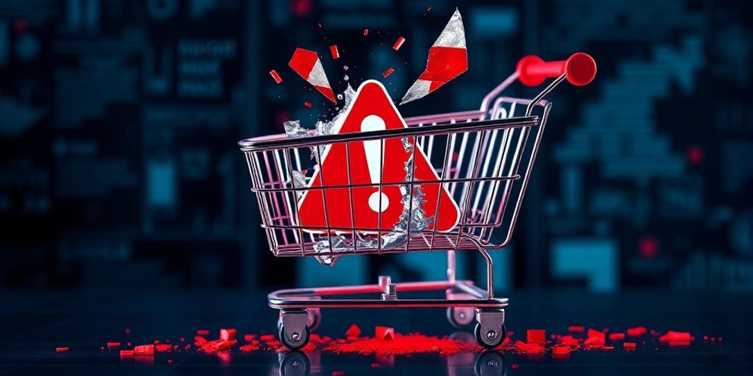 Kırık bir alışveriş sepeti ve kırmızı uyarı işareti